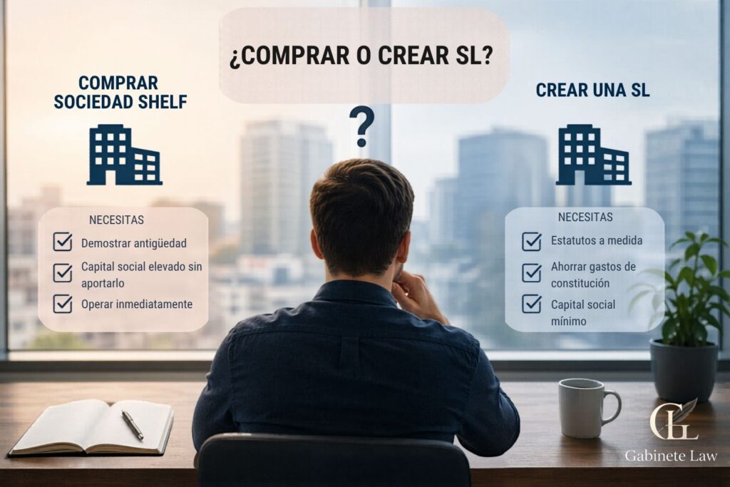 Sociedad shelf preparada para compra inmediata y actividad empresarial rápida